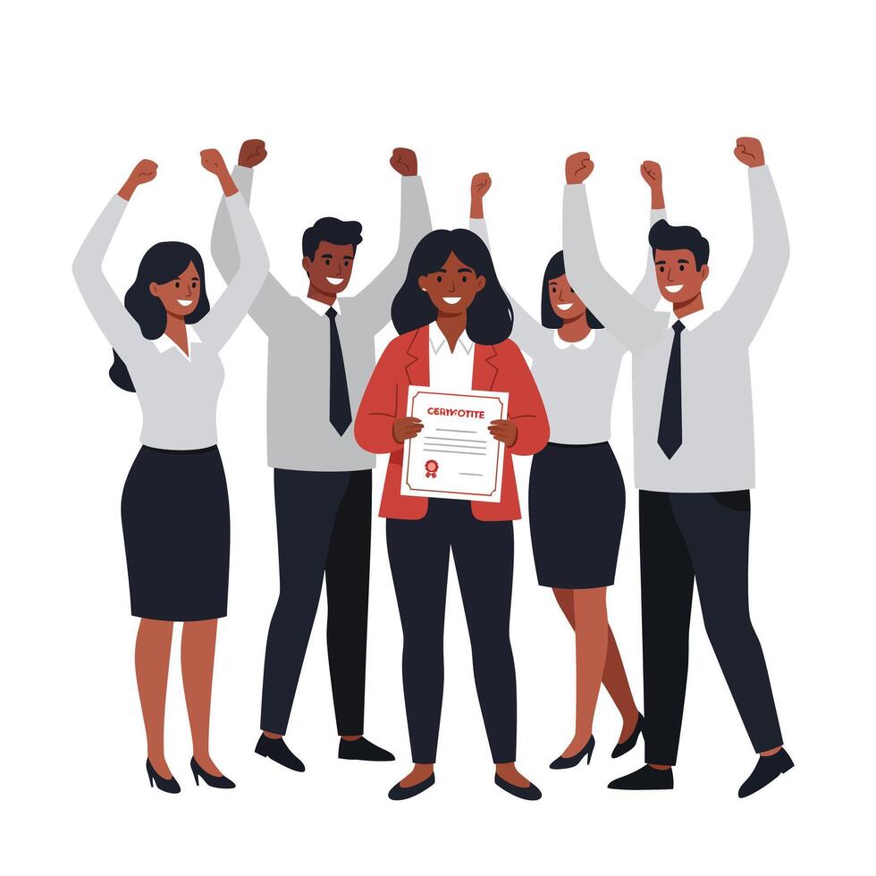 Group of professionals celebrating achievement in flat art style illustration vector