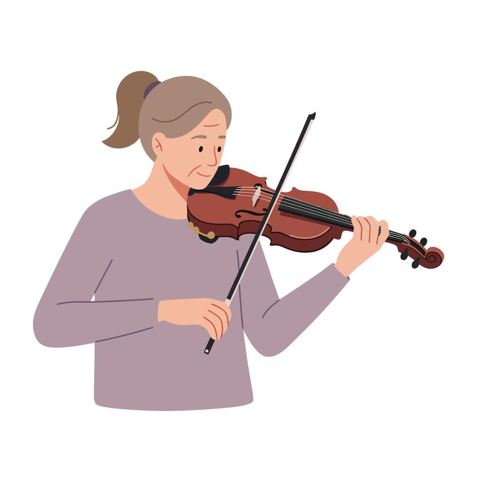 Woman playing violin in minimal flat design art vector