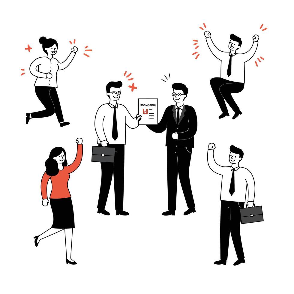 Excited business team celebrating success in minimal illustration vector