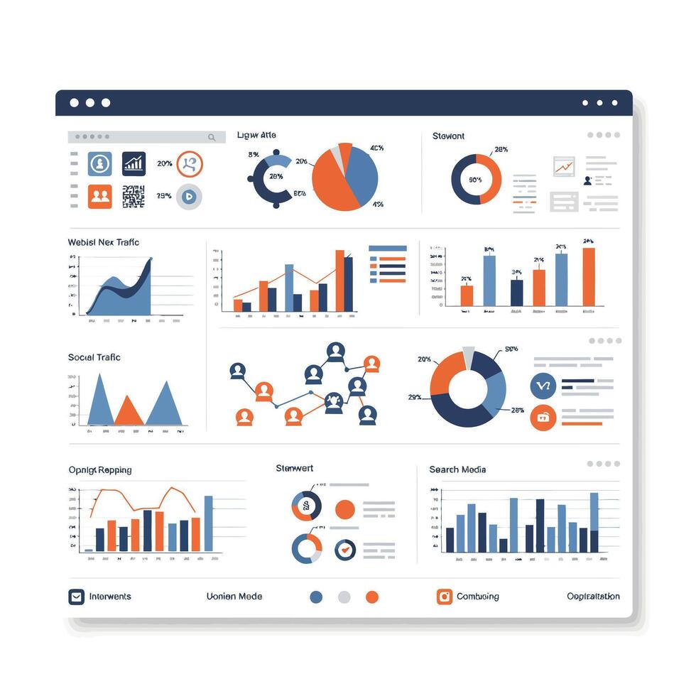 Data visualization with charts and graphs in minimal flat art vector