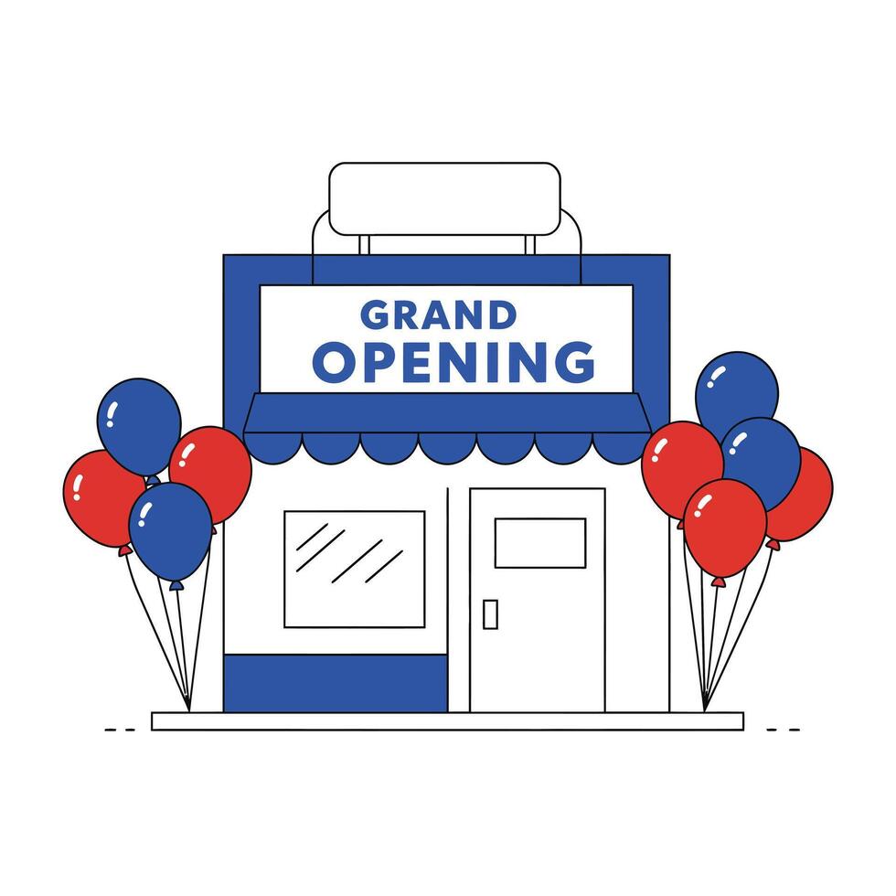 Storefront design with balloons in bright colors, flat illustration vector