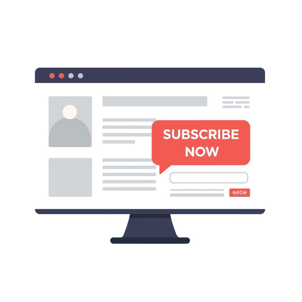 Computer screen displaying subscription prompt in flat art style vector