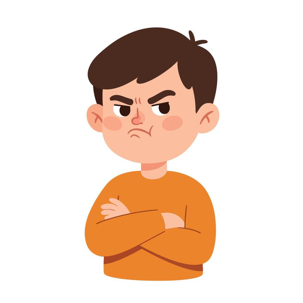 Angry young boy character design in flat style art vector