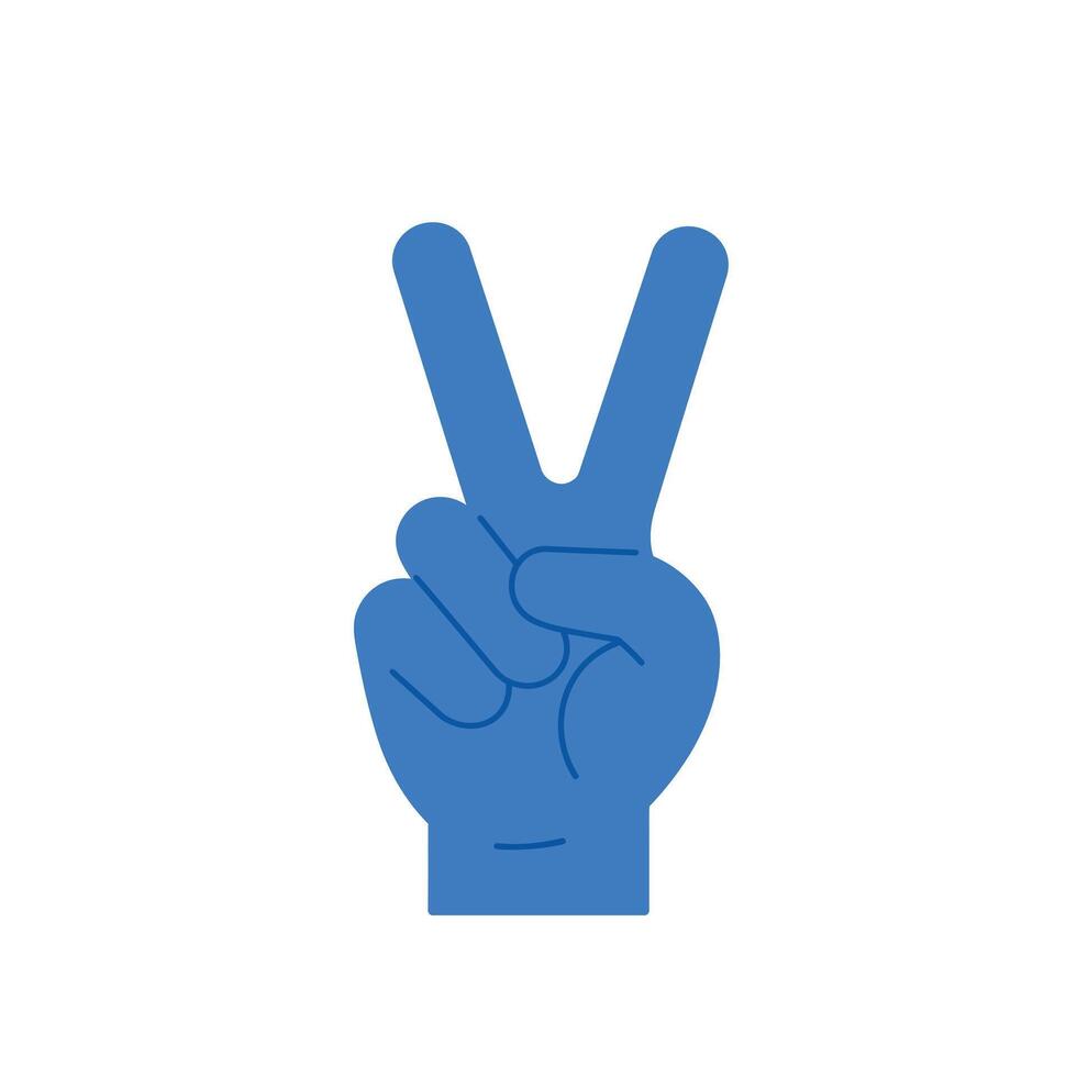 Hand gesture showing peace sign in blue flat art style vector