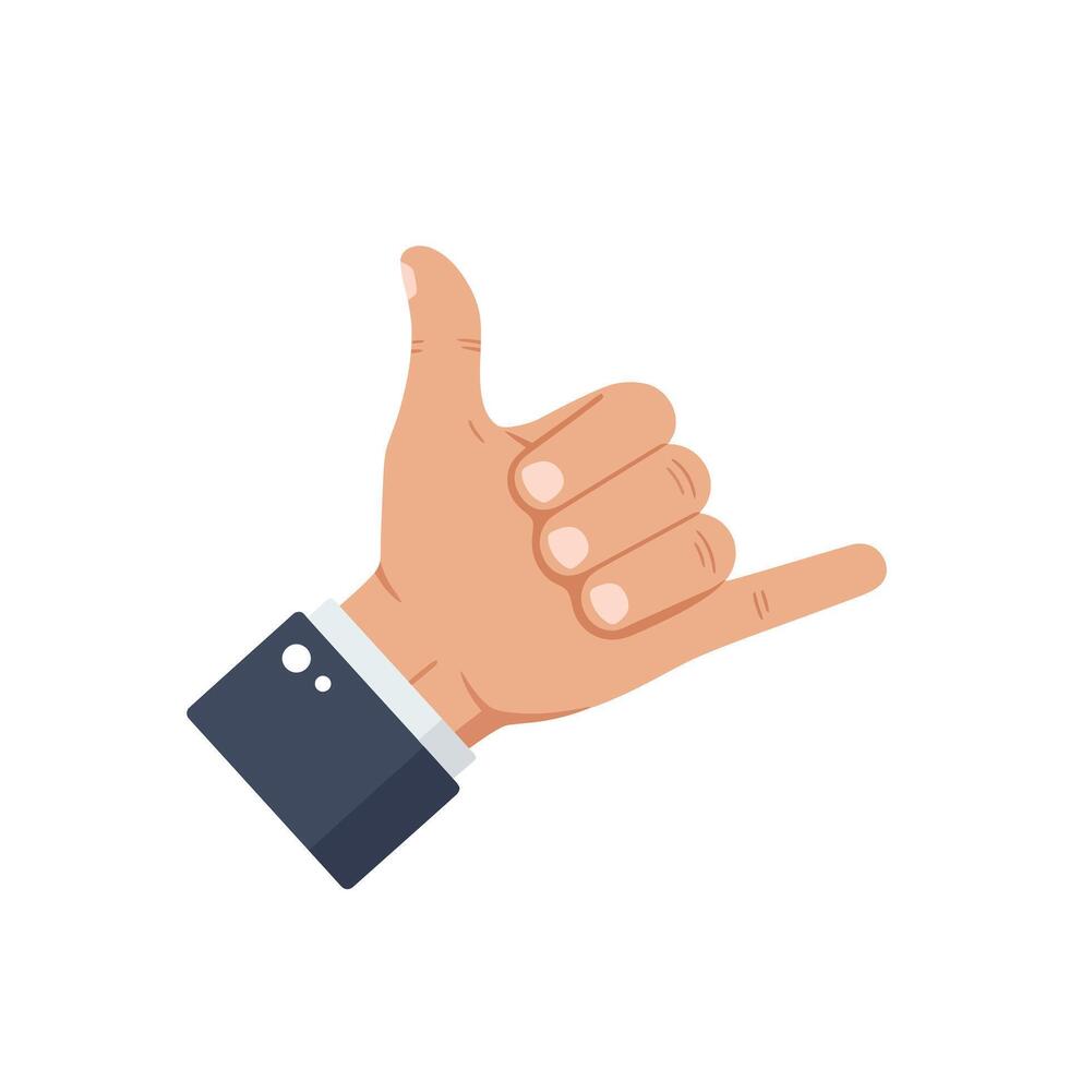 Hand gesture showing shaka sign in minimal flat design art vector