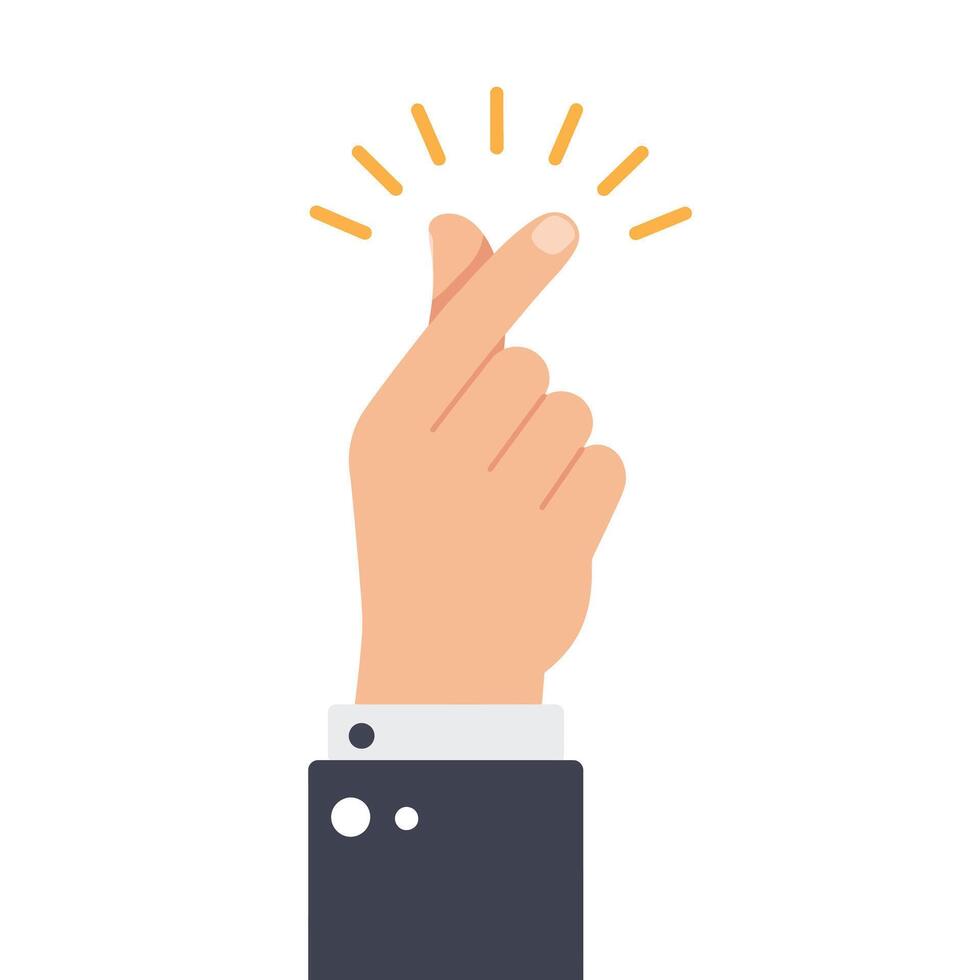 Hand gesture showing snapping fingers in flat, minimal style illustration vector