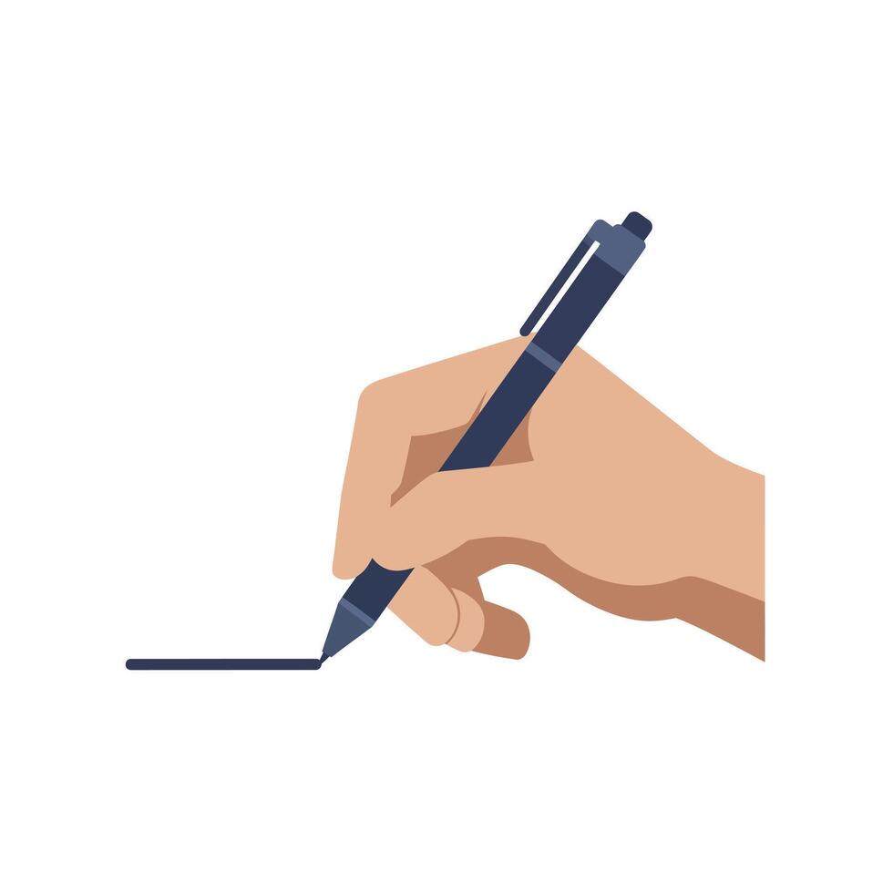 Hand holding a pen creating a line in flat art illustration vector