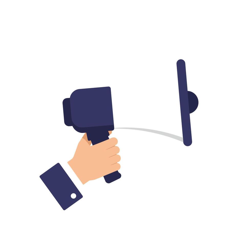 Hand holding a camera capturing an image in flat art style vector