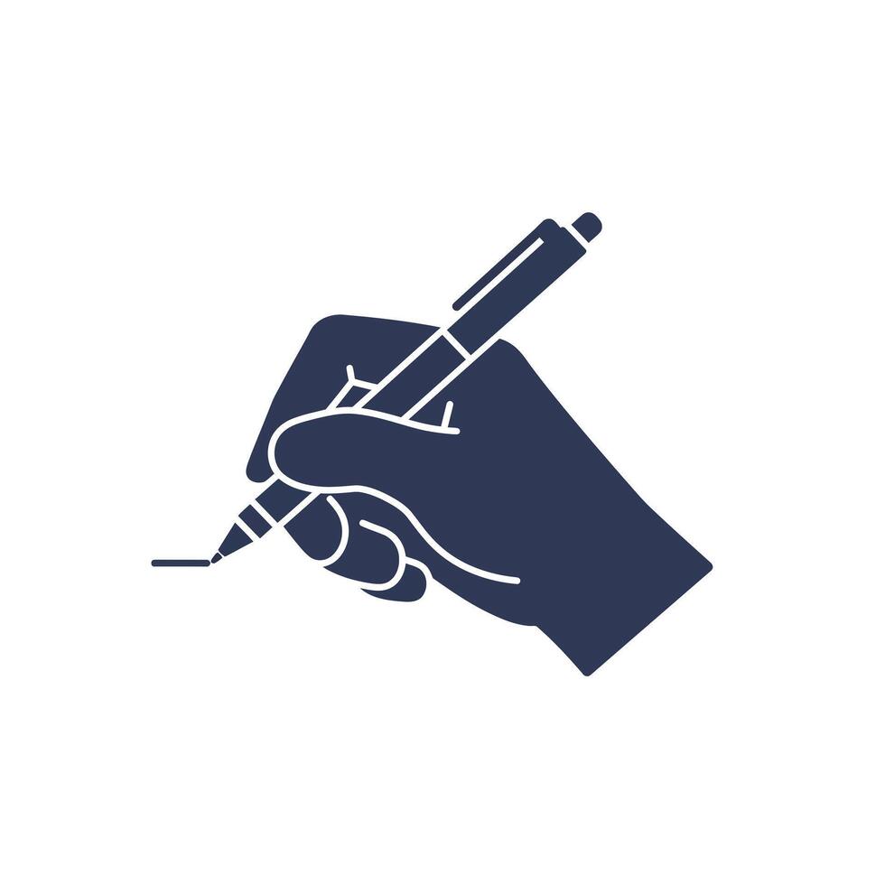 Hand holding a pen in a minimal design style illustration vector