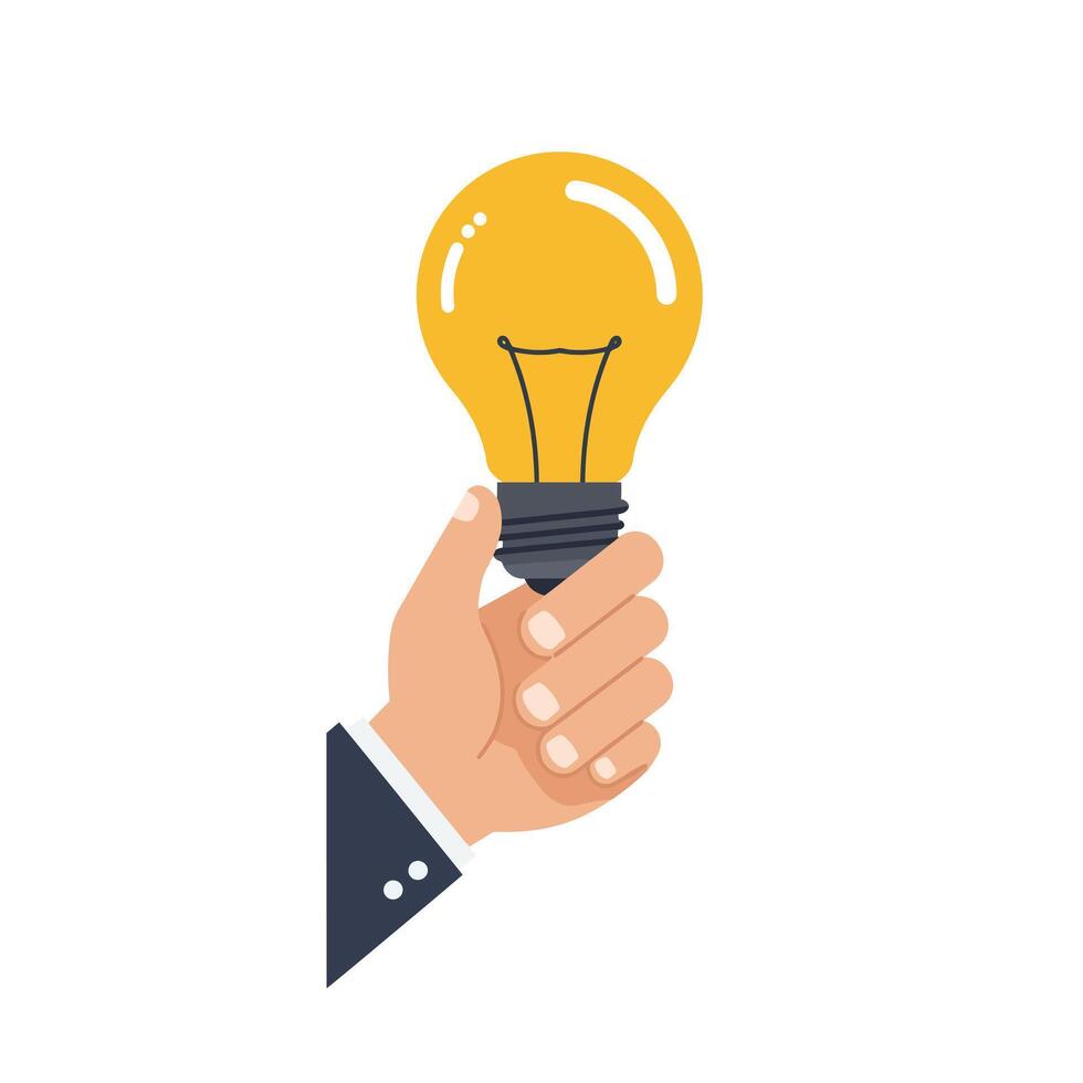 Hand holding a light bulb in flat design style art vector