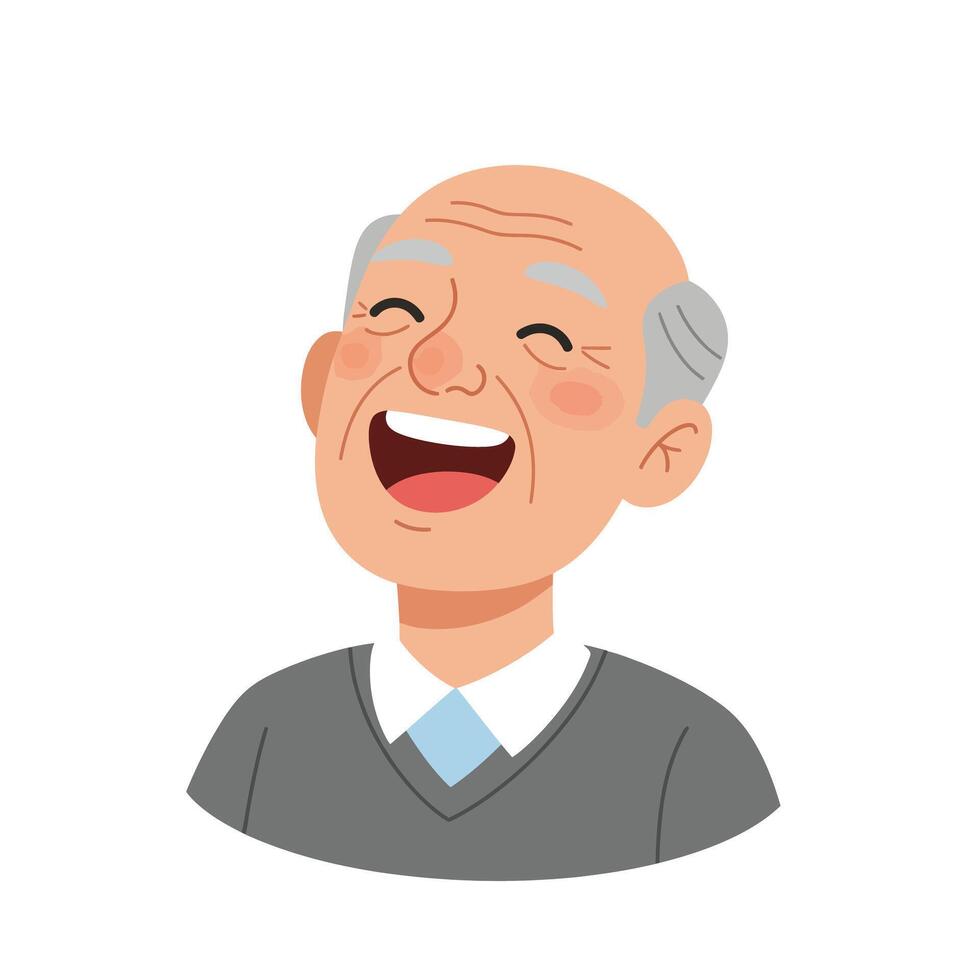 Happy elderly man with gray hair smiling in flat illustration vector
