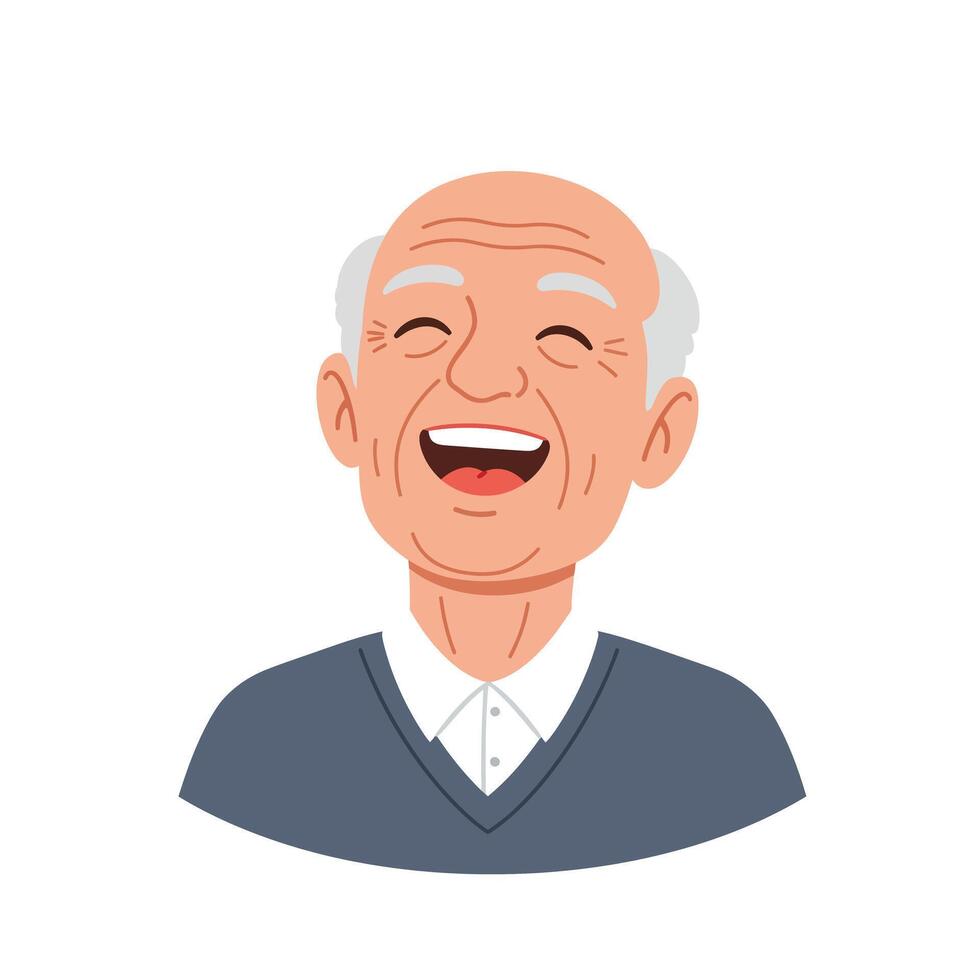 Happy elderly man smiling in minimal flat design art vector