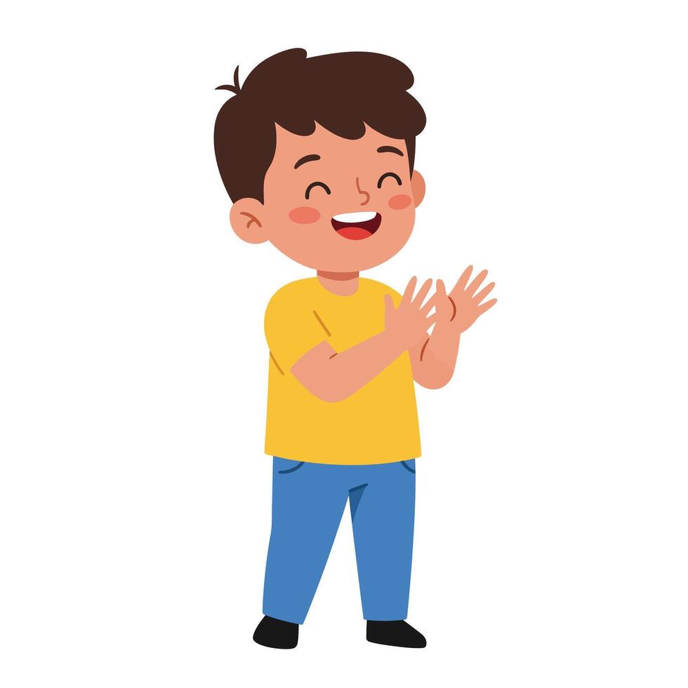 Happy child clapping hands in flat cartoon style illustration vector