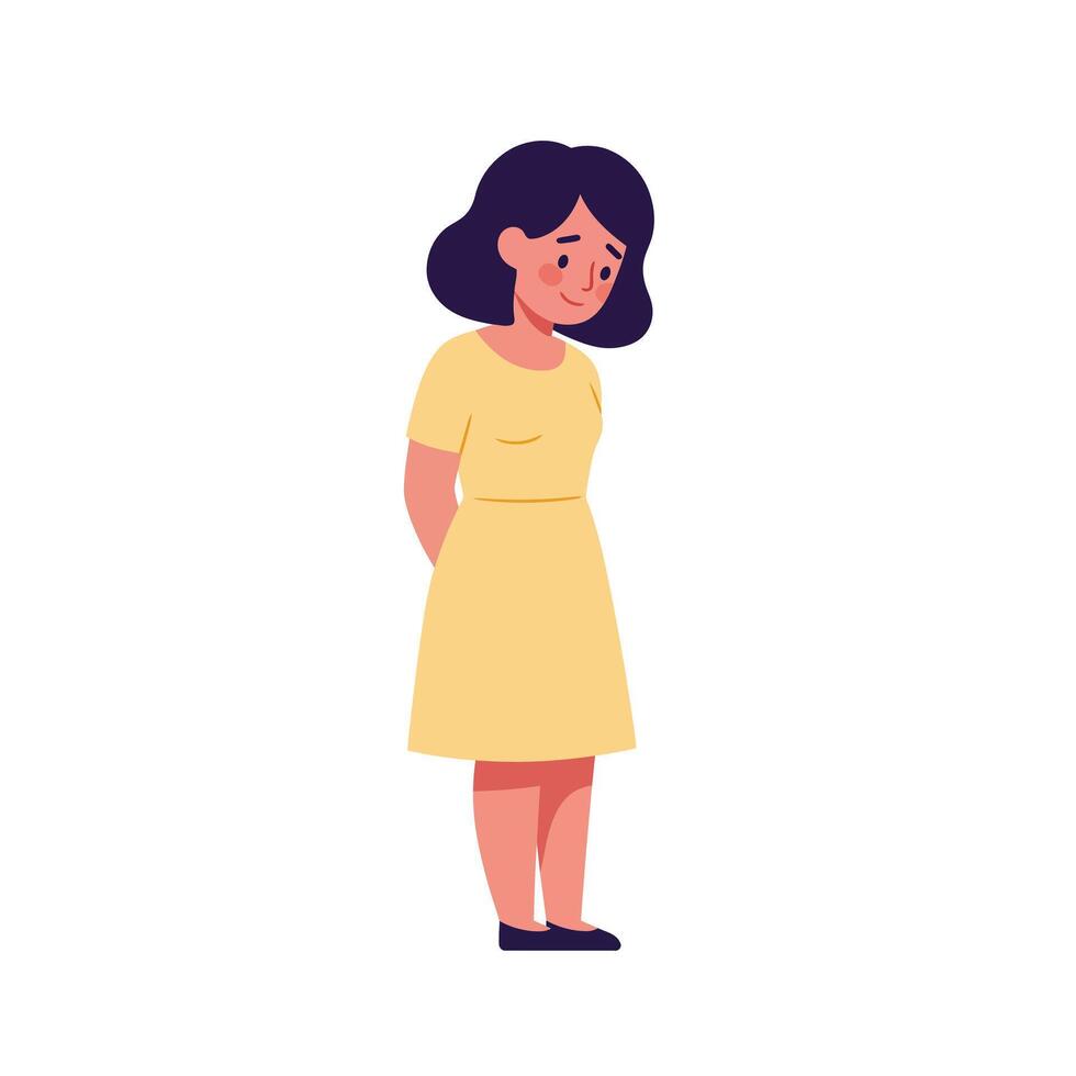 Girl standing with hands behind back in minimal style art vector