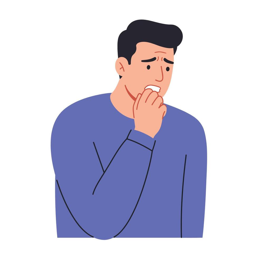Concerned young man expressing anxiety in flat style art vector