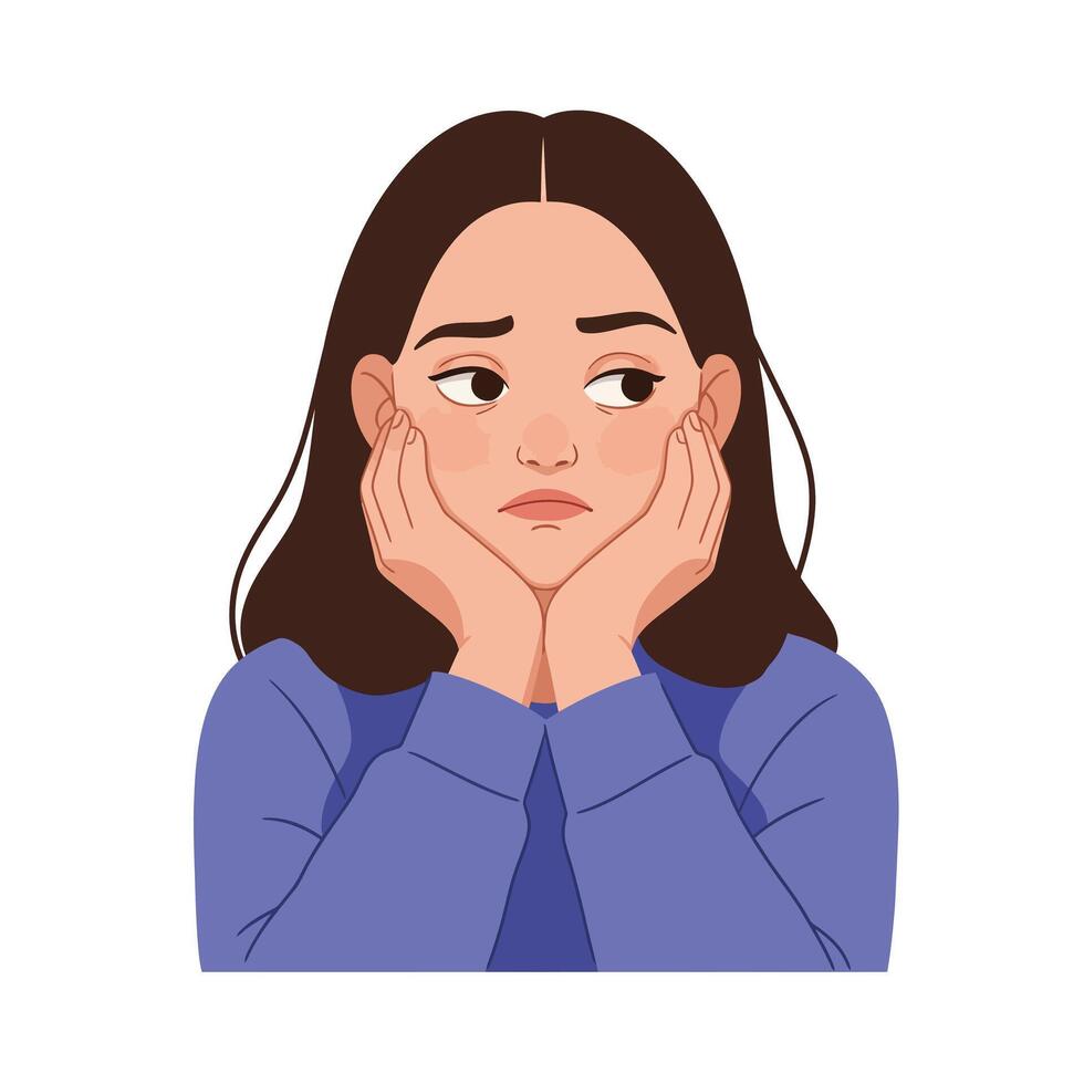 Woman with worried expression in minimal flat design art vector