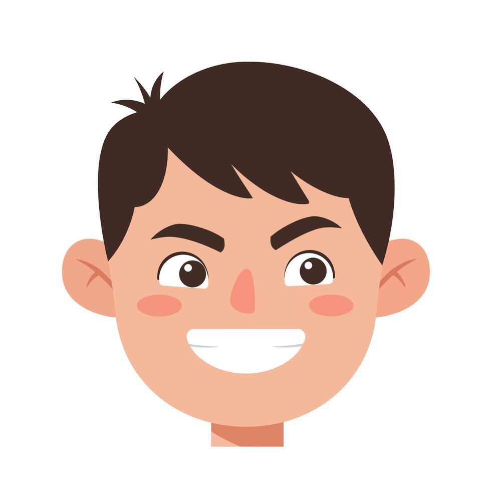 Happy boy character design in flat style showcasing cheerful expression art vector