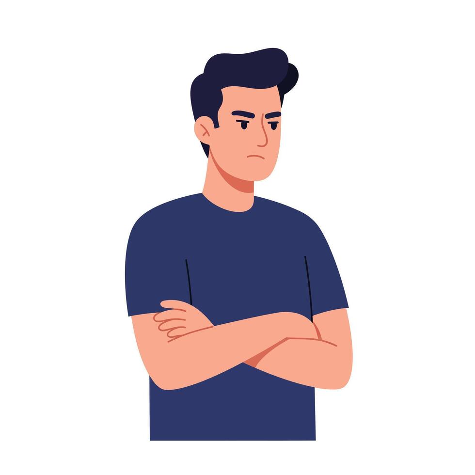 Young man with crossed arms in flat style art vector