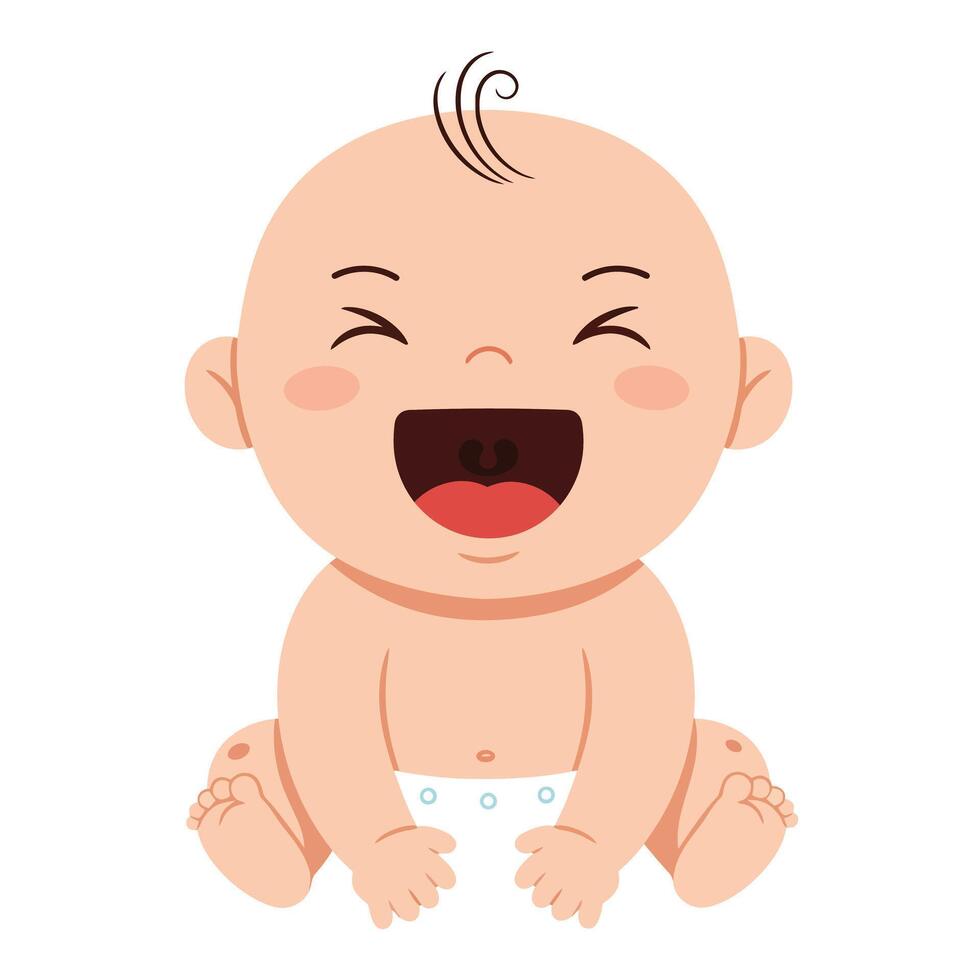 Happy baby sitting and smiling in flat art style illustration vector