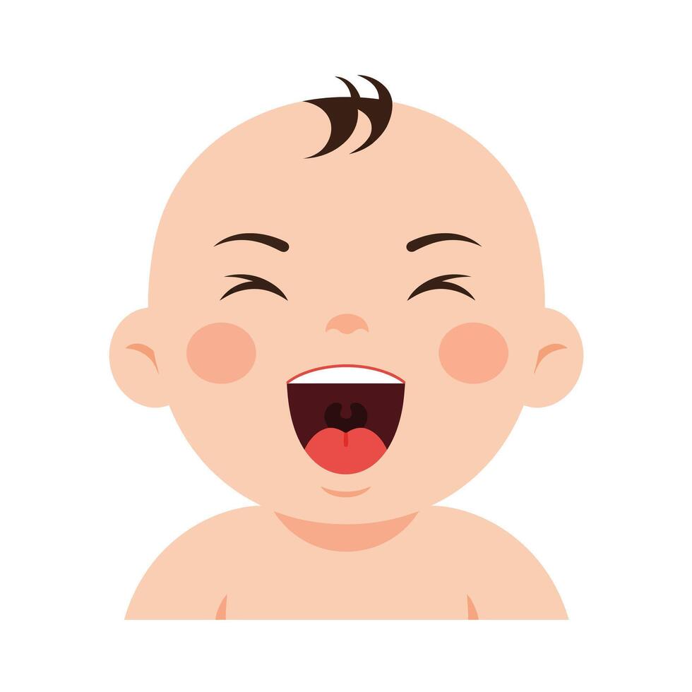 Happy baby smiling with playful expression in flat art style vector