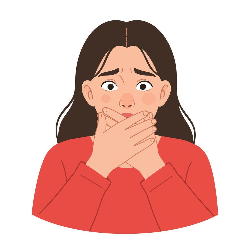 Woman expressing surprise and concern in a flat style art vector