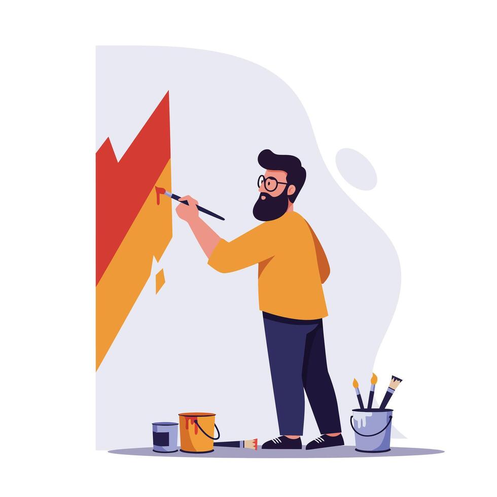Artist painting colorful geometric design in flat illustration vector