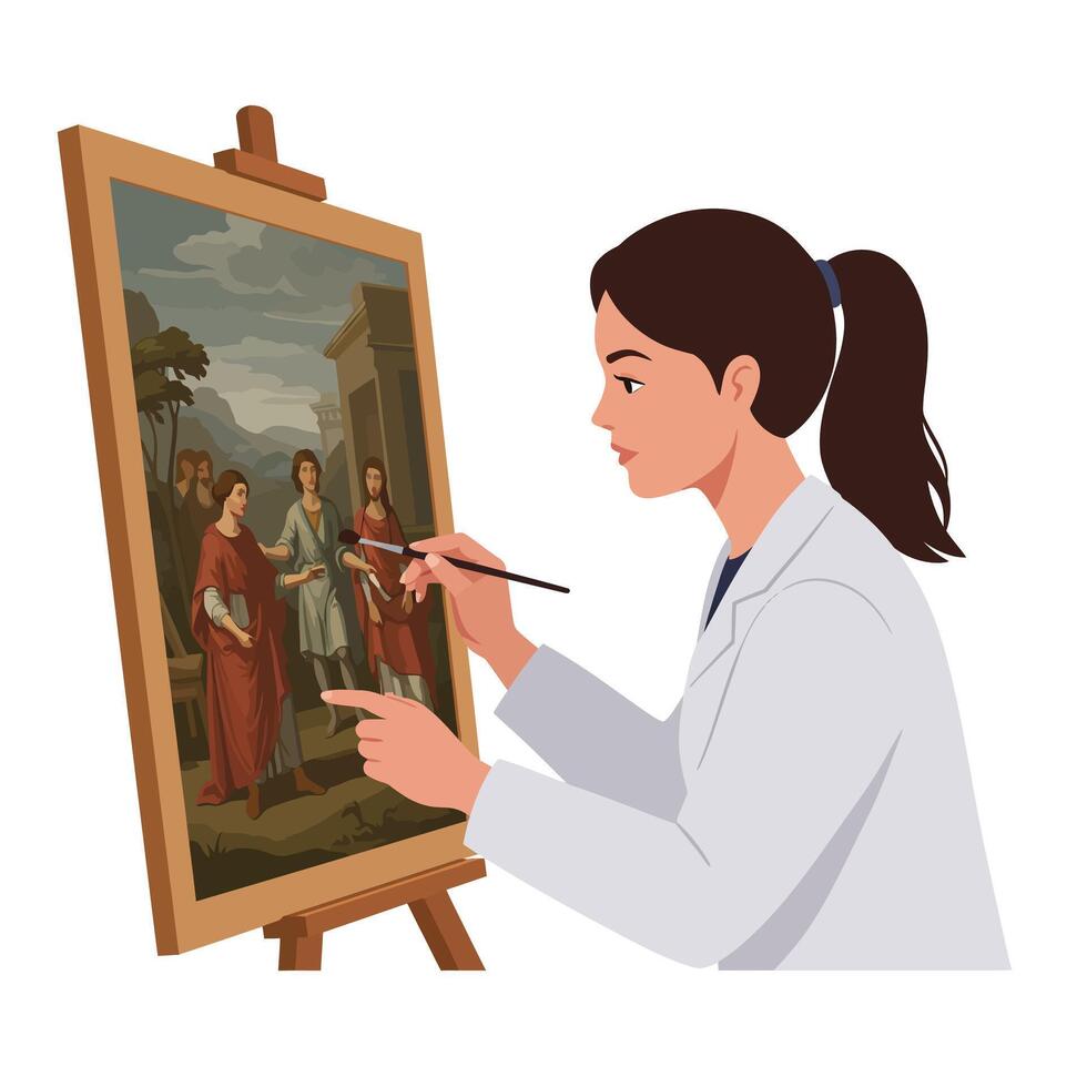 Artist painting a classic scene in a flat, detailed illustration vector