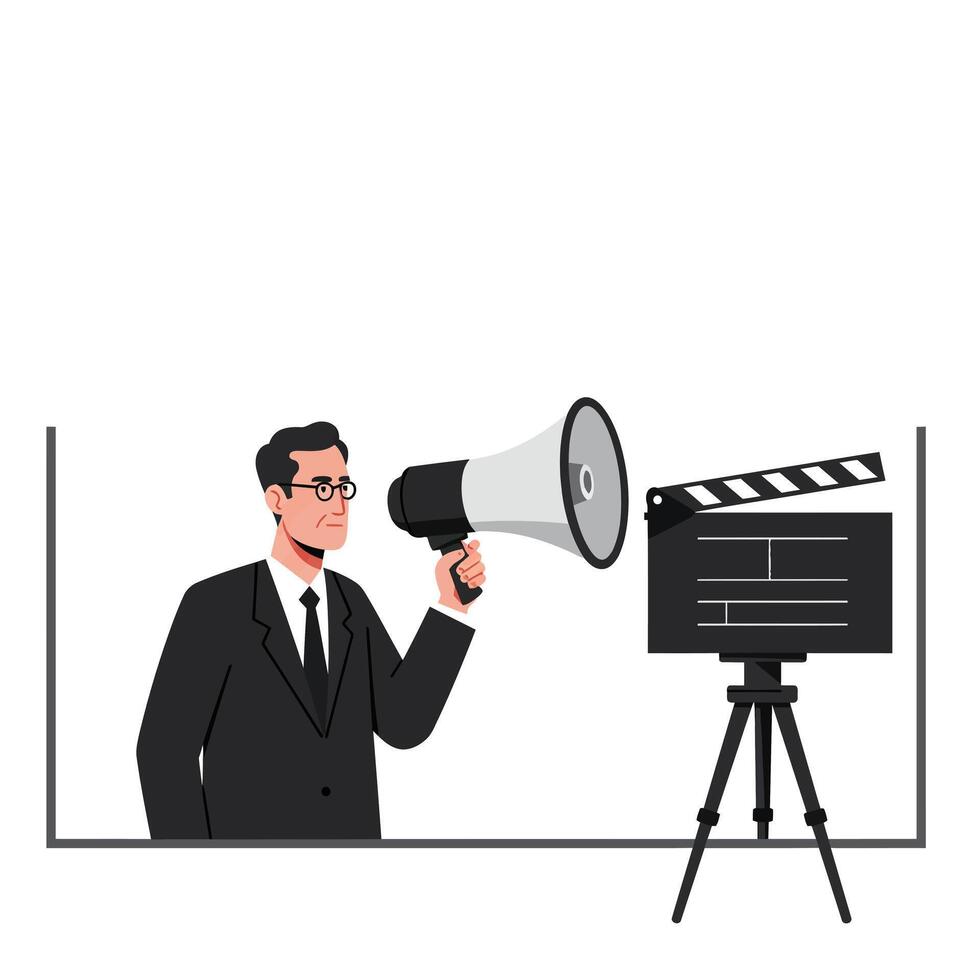 Businessman using megaphone in a flat style art illustration vector