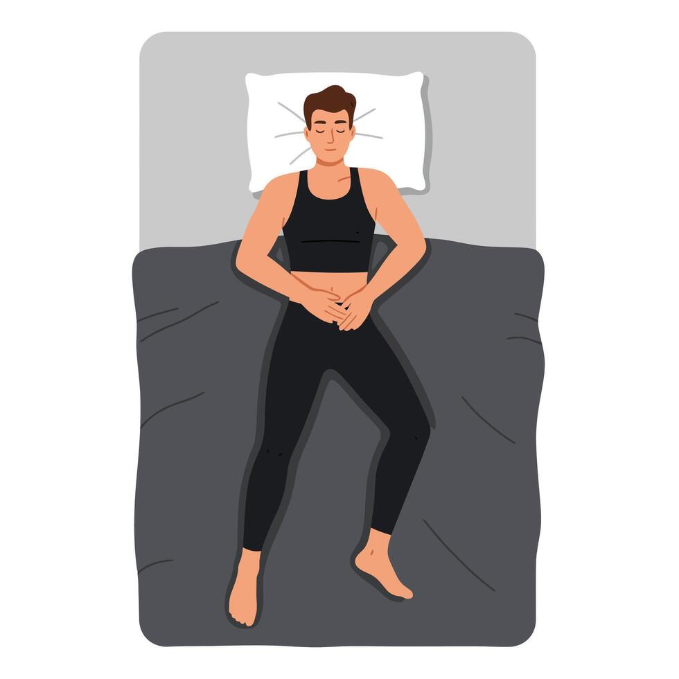 Person lying on bed in minimal flat design illustration vector