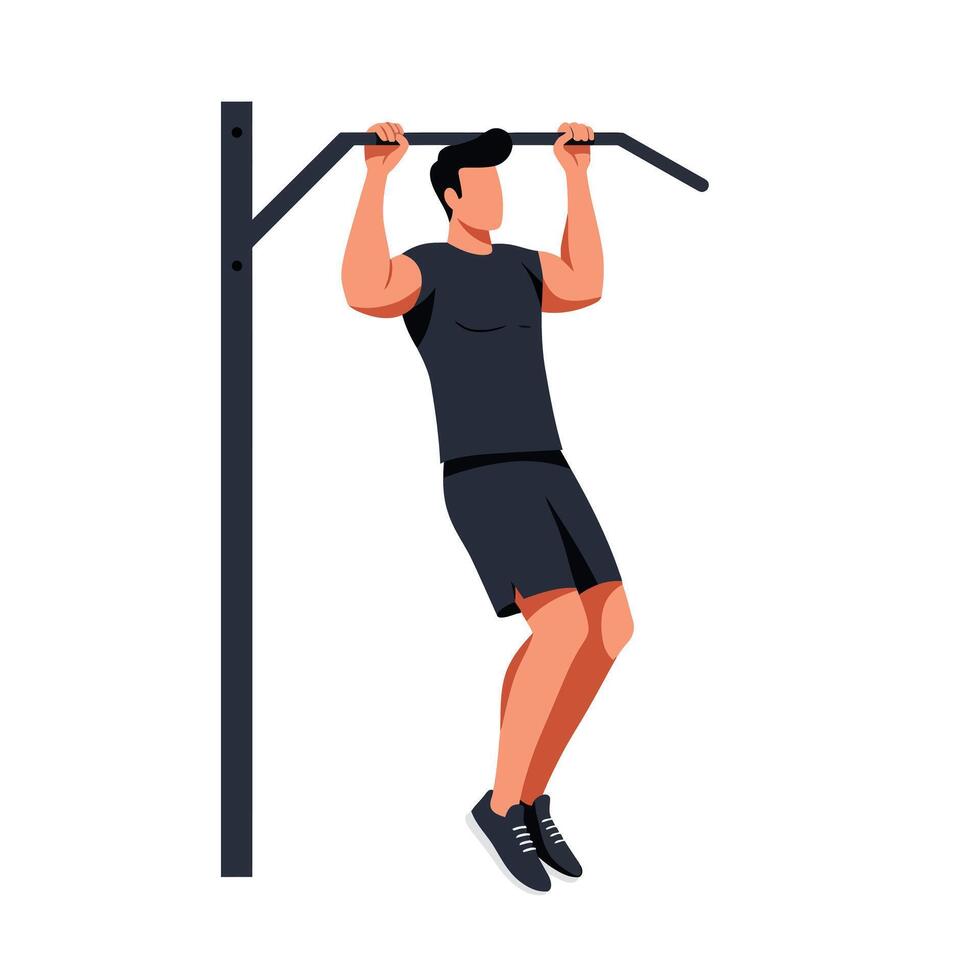 Person performing pull-ups in flat design style art vector