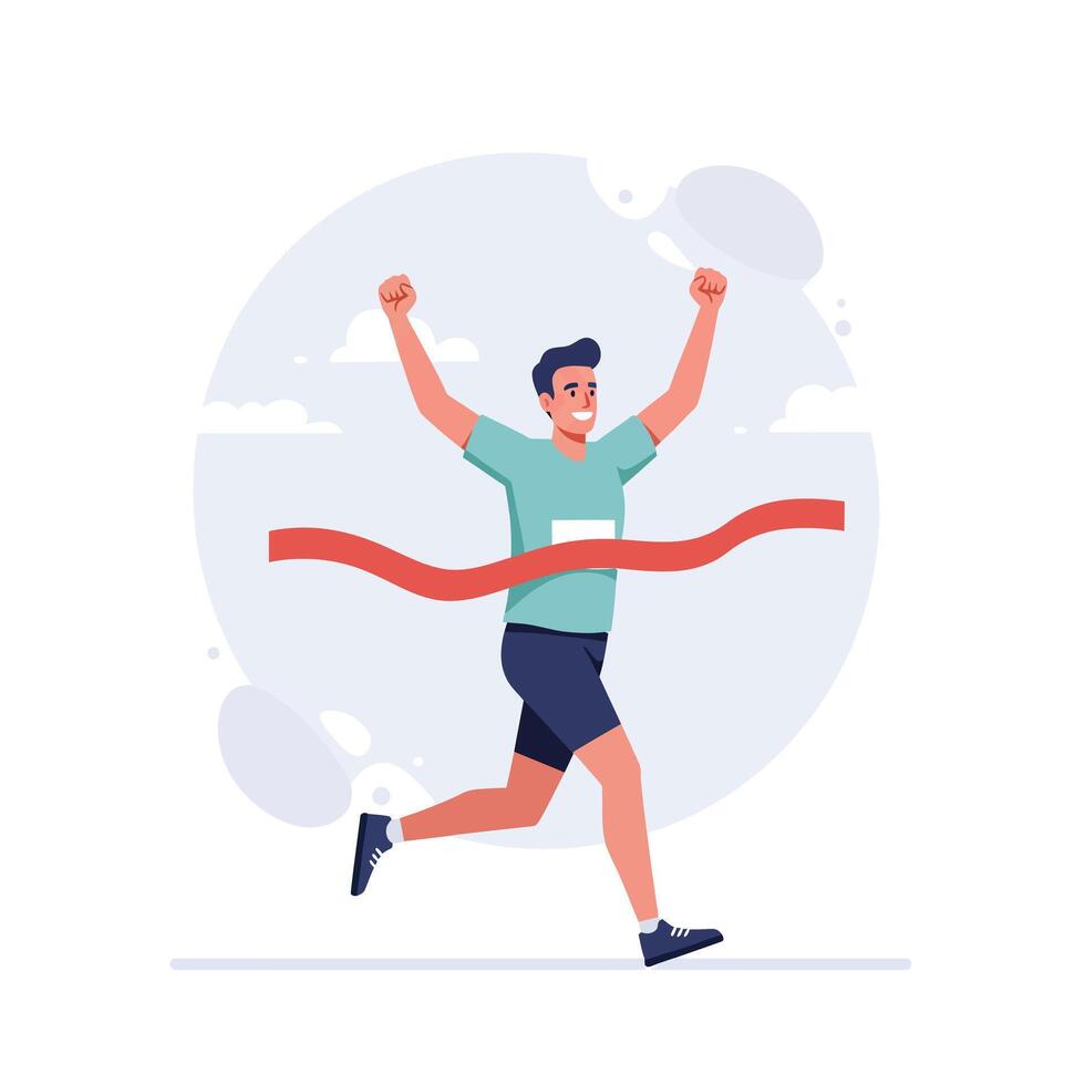 Runner crossing finish line in flat design style art vector