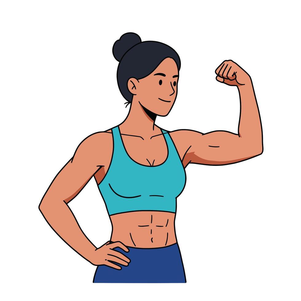 Strong woman flexing her muscles in a flat and colorful art style vector