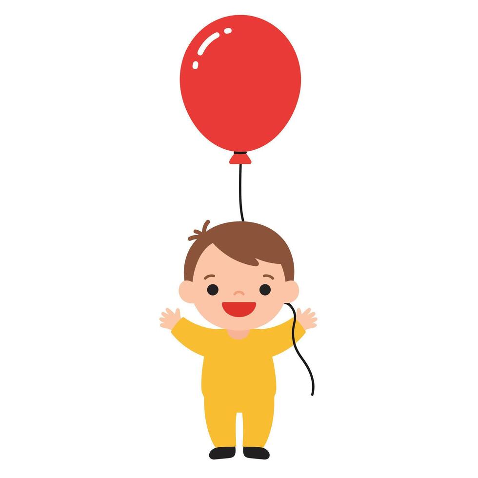 Happy child with a red balloon in minimal flat art vector