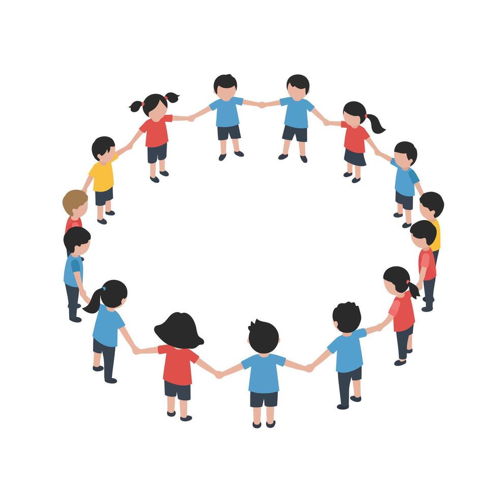 Group of children holding hands in a circle flat art vector