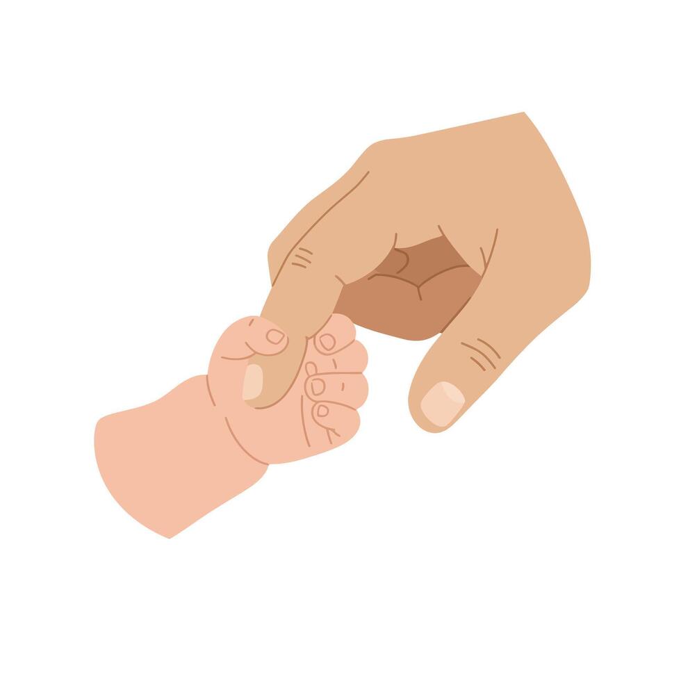 Hand holding baby hand in flat design style art vector