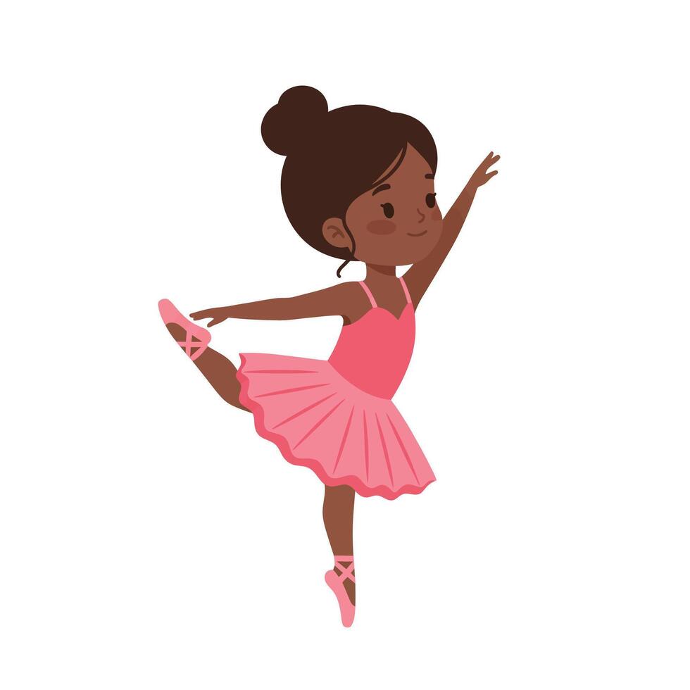 Ballerina in pink dress performing graceful dance move flat art vector