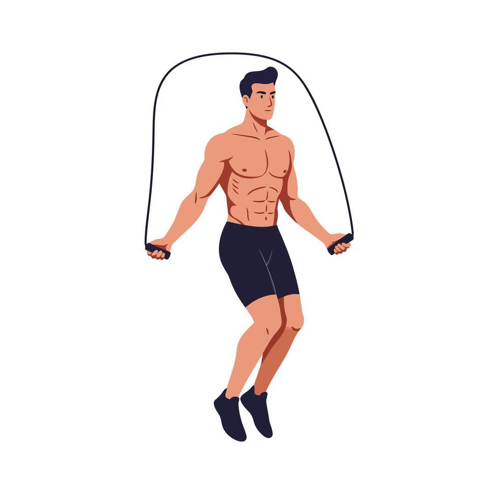 Athletic man jumping rope in flat style dynamic illustration vector