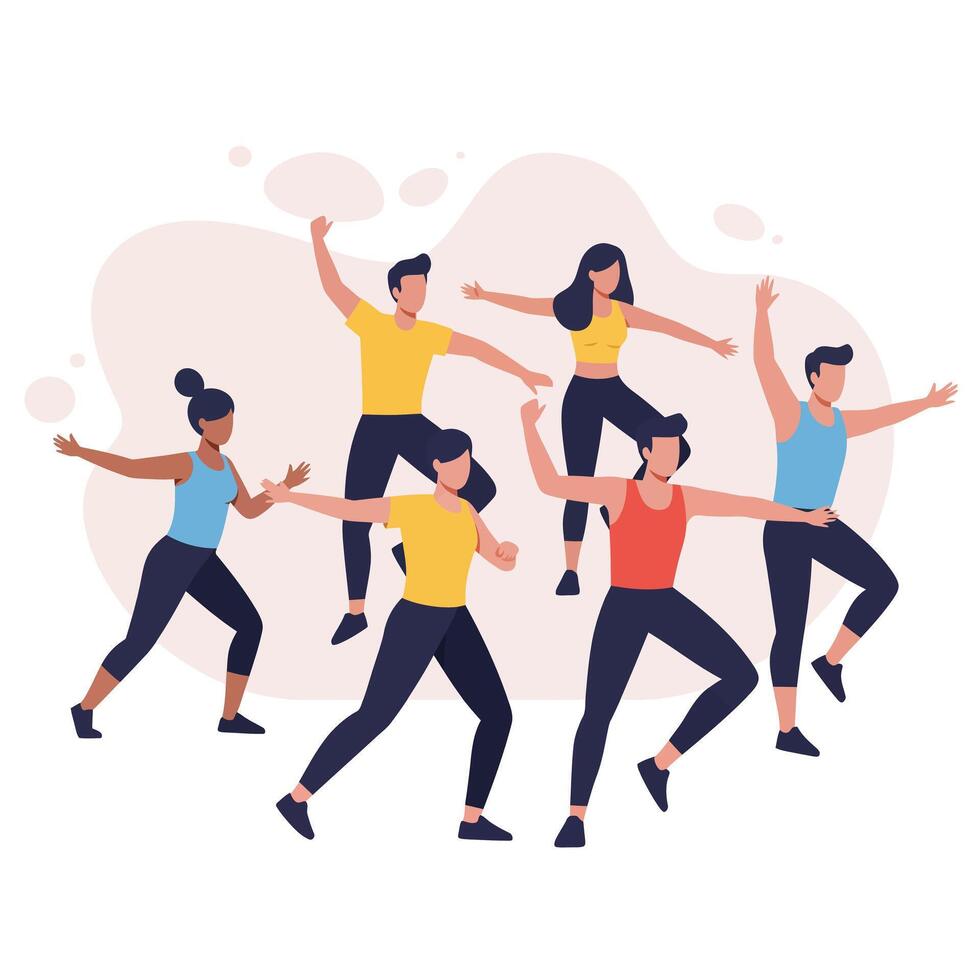 Group of diverse people dancing in a flat and colorful style illustration vector