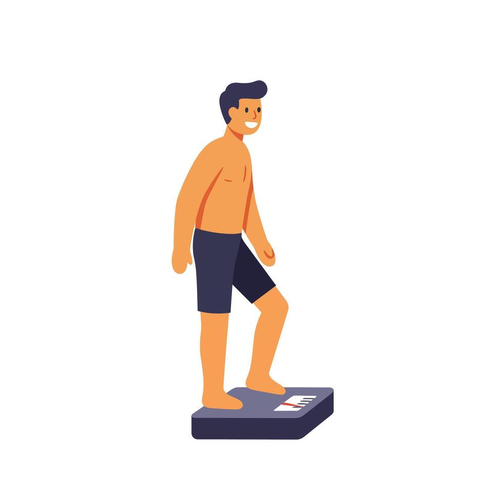 Person standing on a scale with a happy expression in minimal art vector