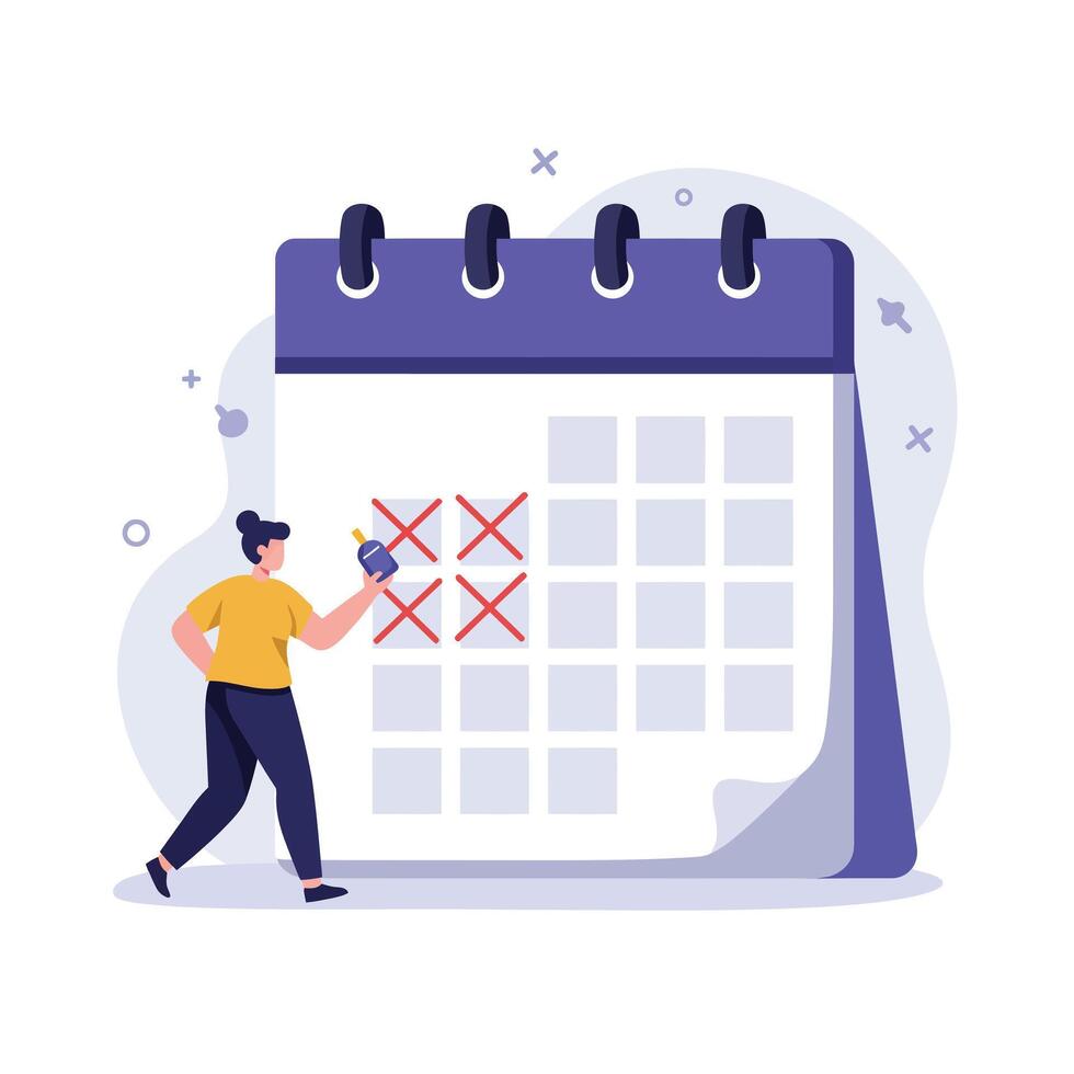 Person marking dates on a calendar in a flat design illustration vector