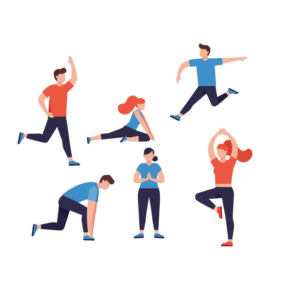 Dynamic fitness activities displayed in flat design style illustration vector