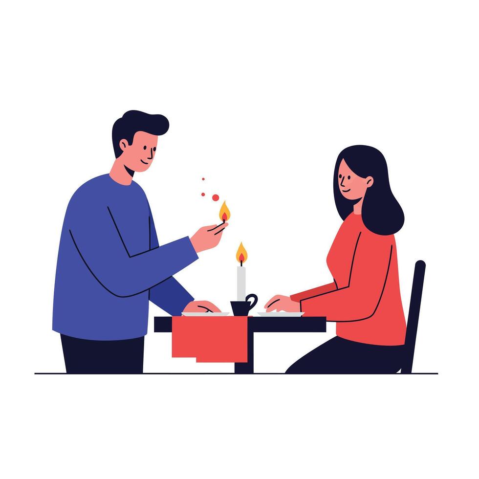 Romantic dinner scene with candlelight in flat art style vector