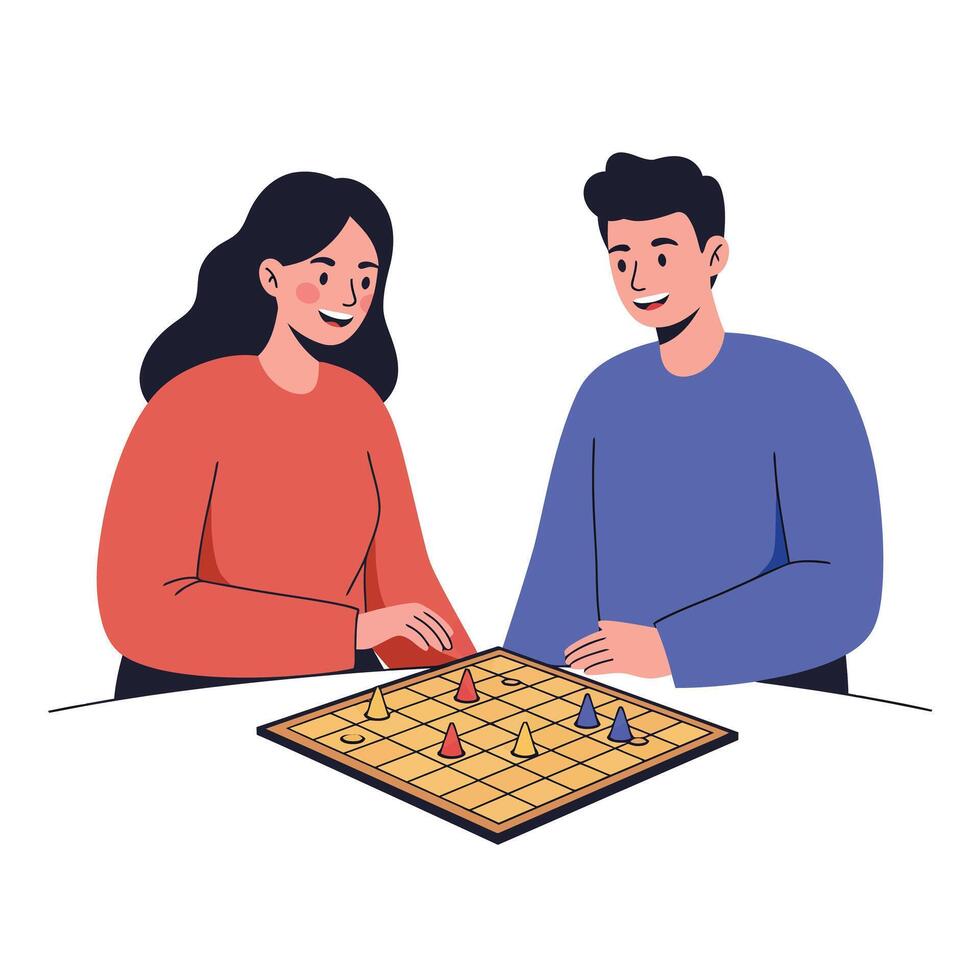 Engaging couple playing a board game in a flat art style illustration vector