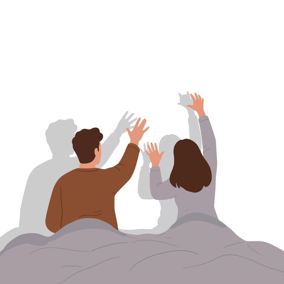 Couple reaching out in minimal style with shadows in motion illustration vector