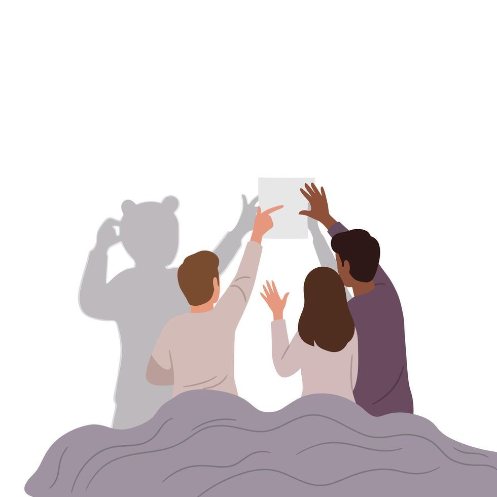Three friends reaching out for a paper in a minimal illustration vector