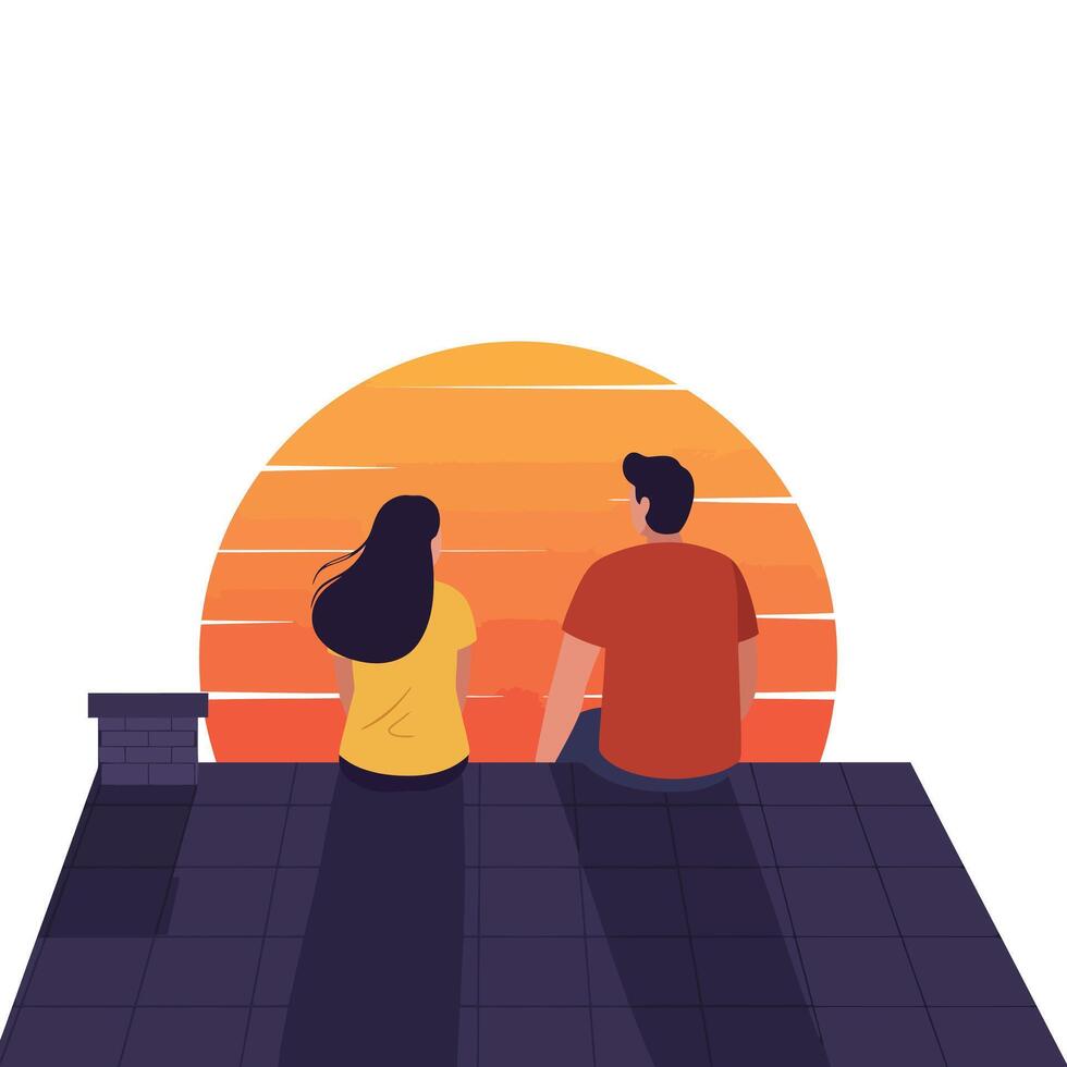 Couple Watching Sunset in Minimal Style Art vector