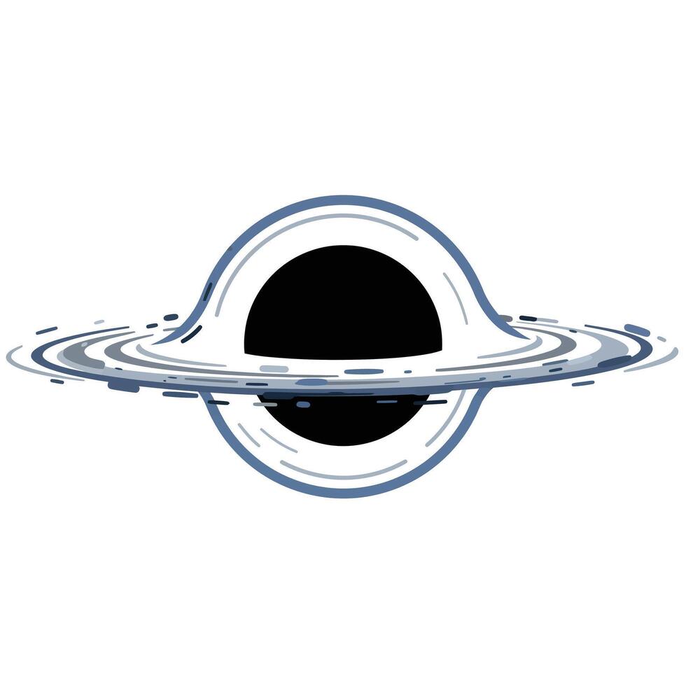 Black hole with detailed rings in flat art style depicting cosmic phenomena vector