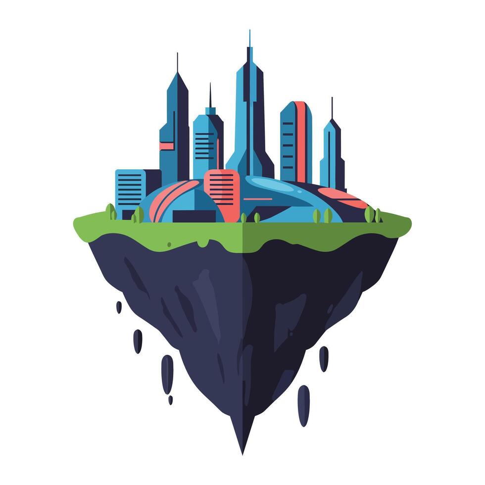 Floating city with modern skyscrapers in flat design style art vector