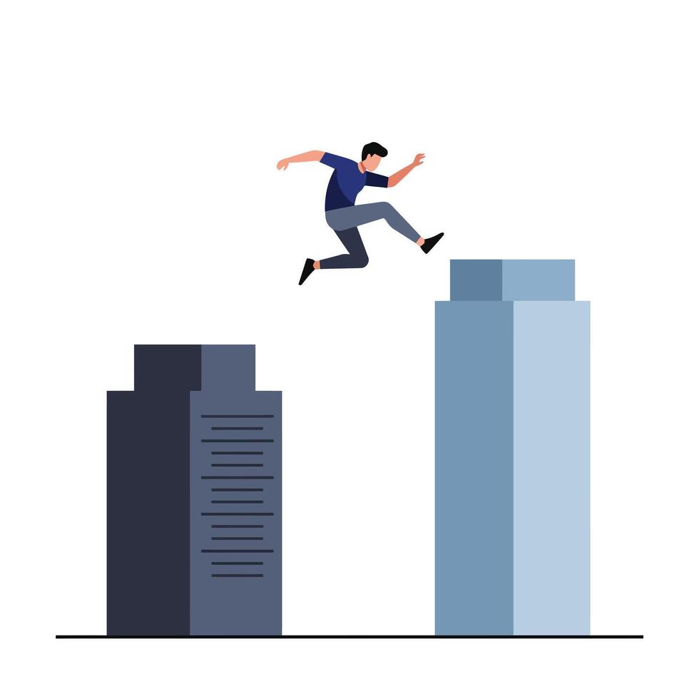 Person jumping between two buildings in flat style art vector
