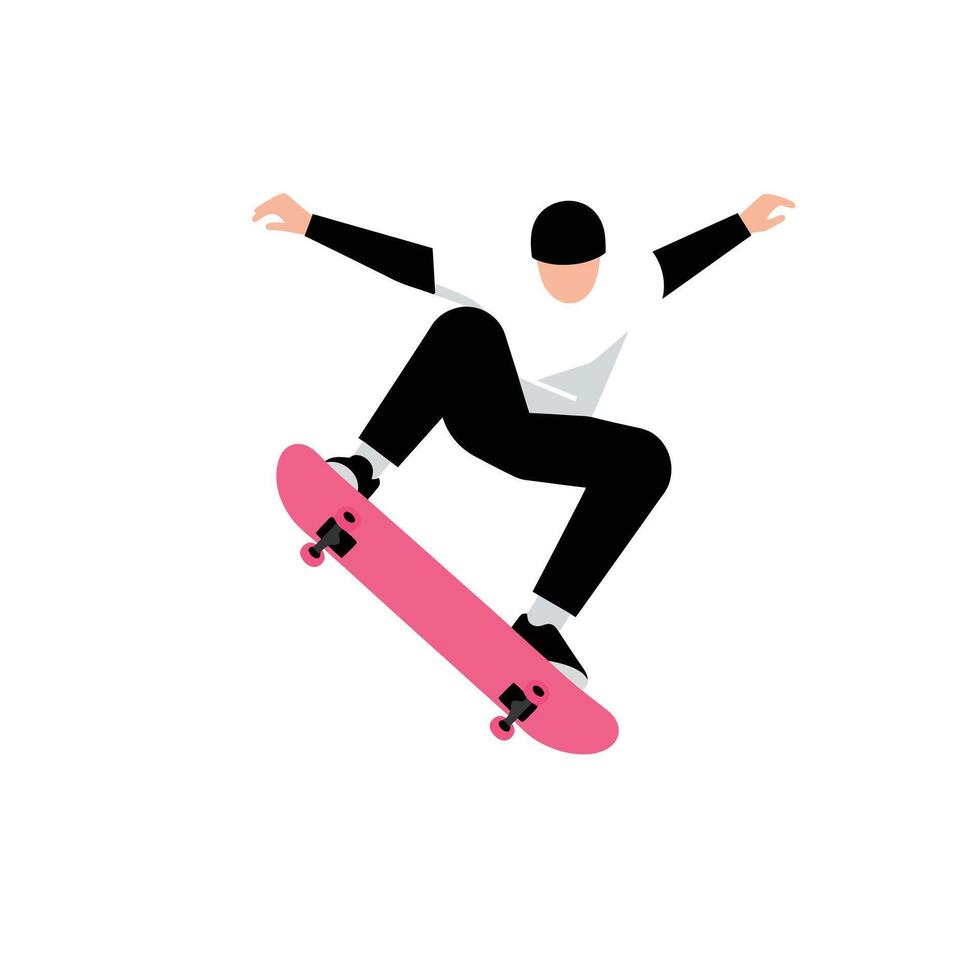 Skater performing an impressive trick in flat and minimal illustration vector